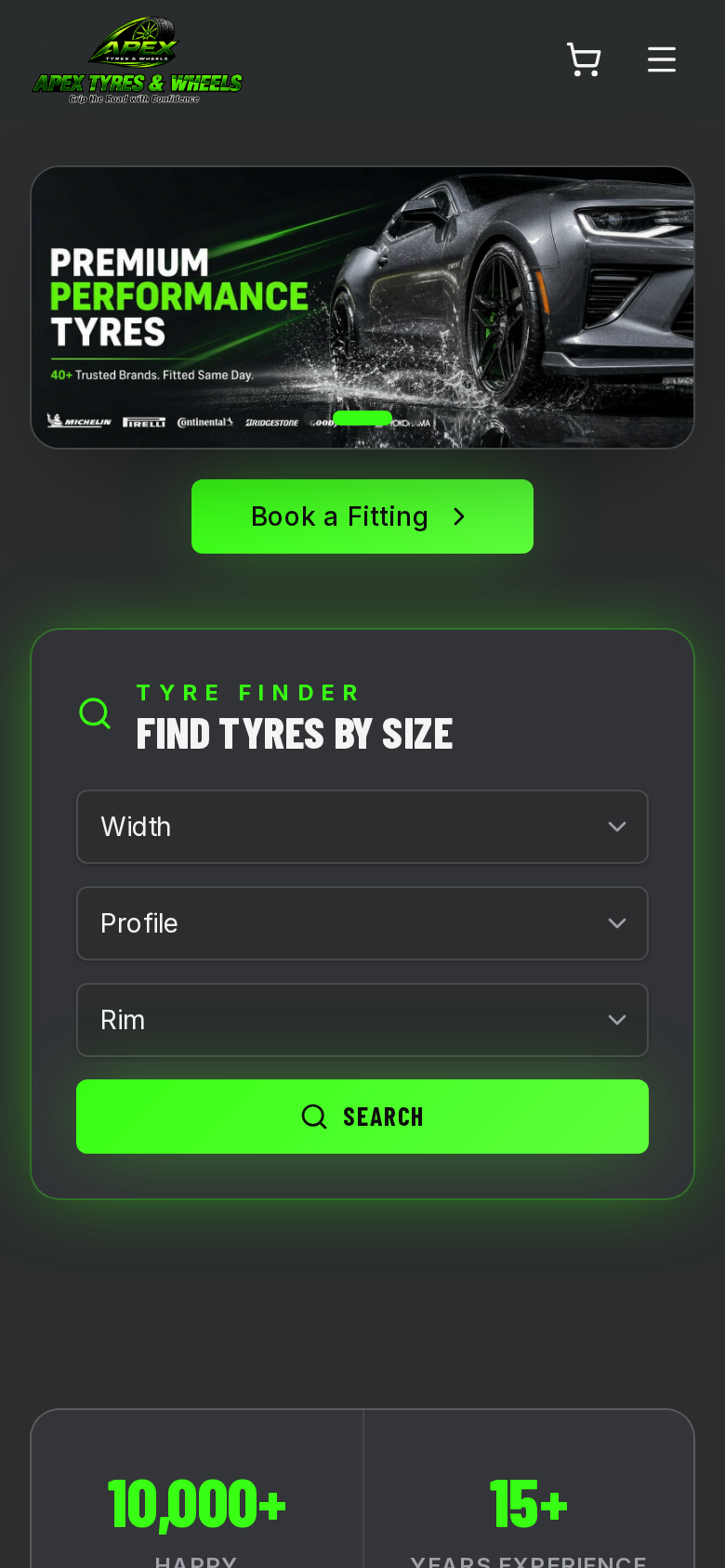 Apex Tyres & Wheels mobile website screenshot