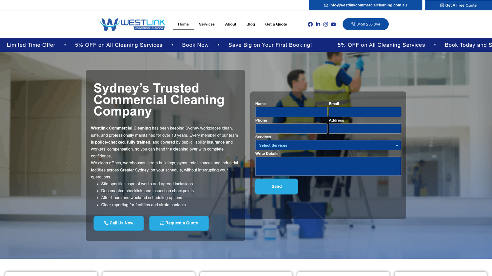 Westlink Commercial Cleaning — website recovery & security project preview