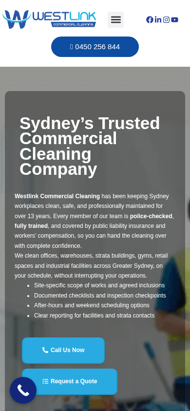 Westlink Commercial Cleaning mobile view