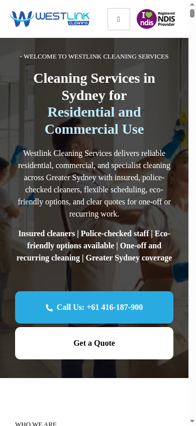 Westlink Cleaning Services mobile view